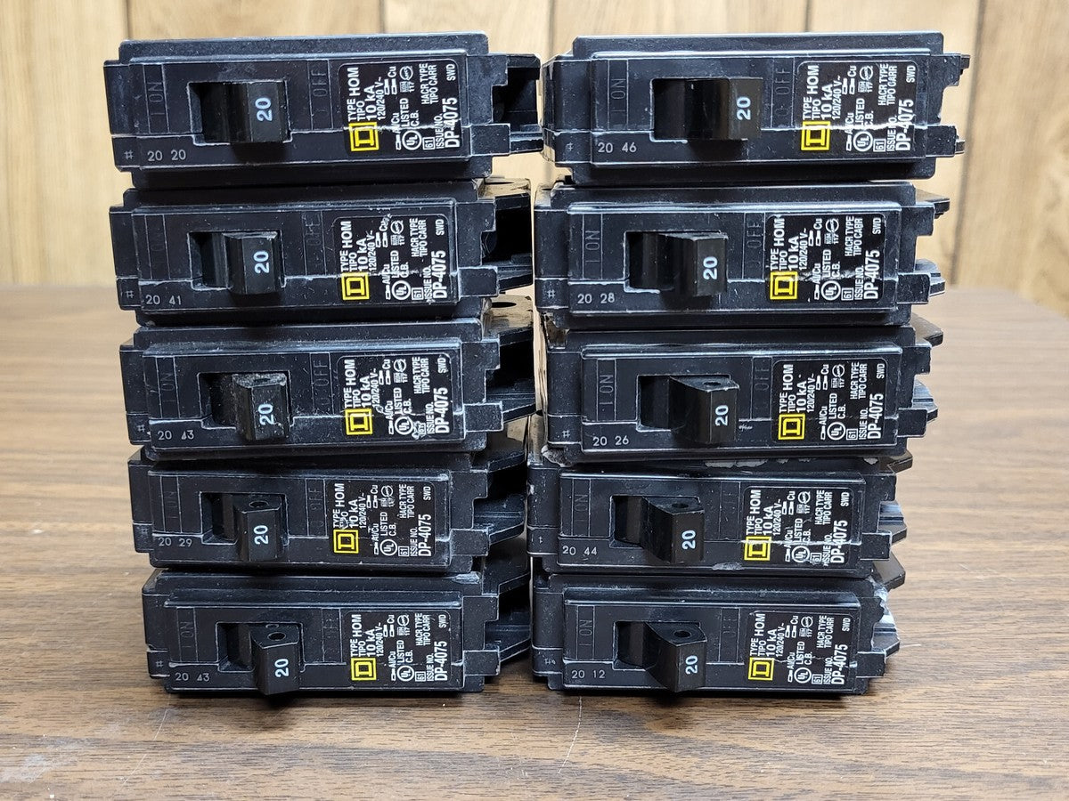 SQUARE D HOM120 HOMELINE 1 POLE 20 AMP 120/240V BREAKER LOT OF 10