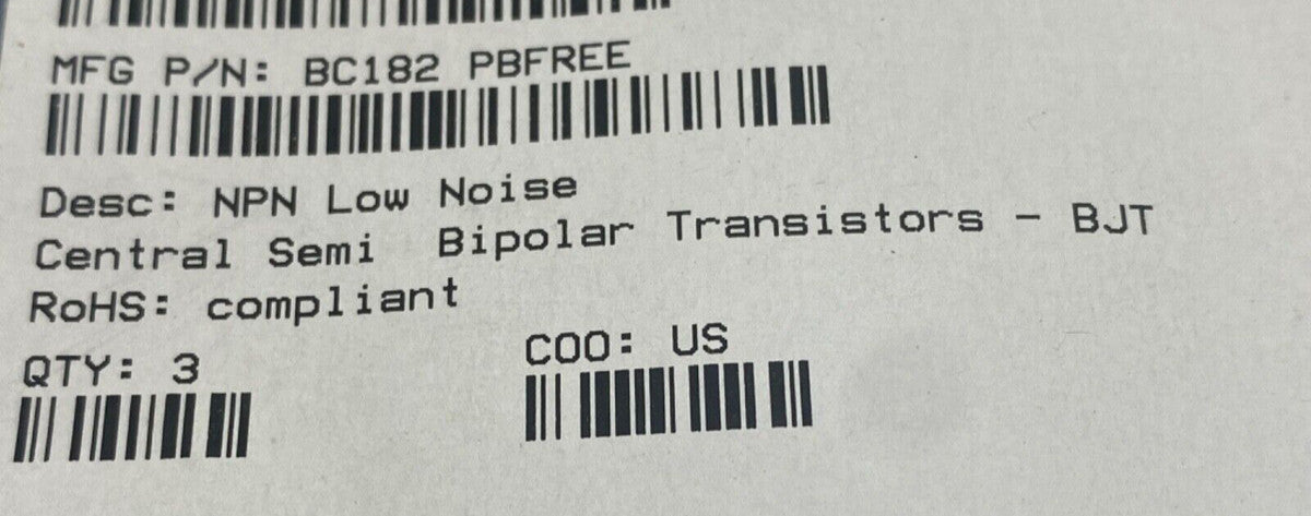 Qty 3 pack, Central Semiconductor BC182B NPN BJT bipolar transistor new parts