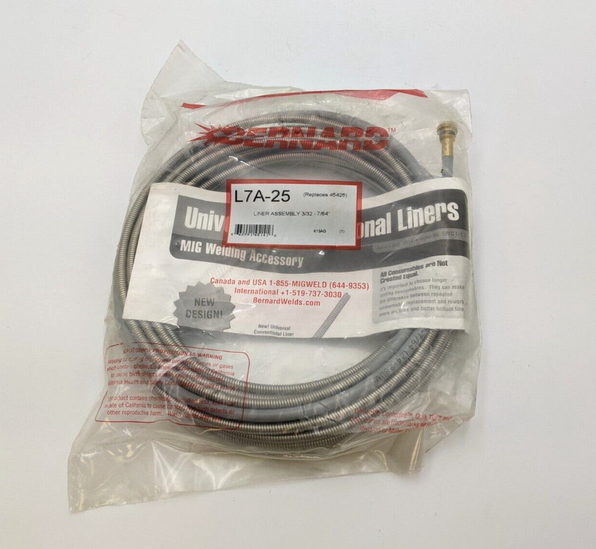 Bernard L7A-25 Liner Assembly 3/32-7/64" Universal Conventional MIG Welding NOS
