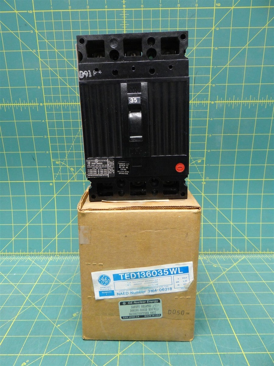 General Electric TED136035WL 3 Pole 35 AMPS 600 VAC 18kA@480V Circuit Breaker