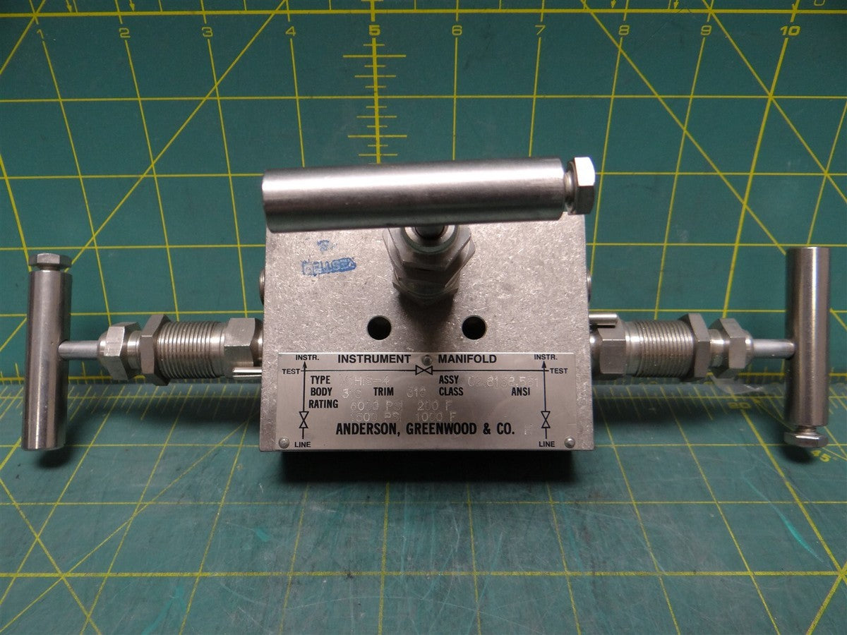 Anderson, Greenwood & Co 3 Valve Instrument Manifold PN: M1HIS-4 Stainless Steel