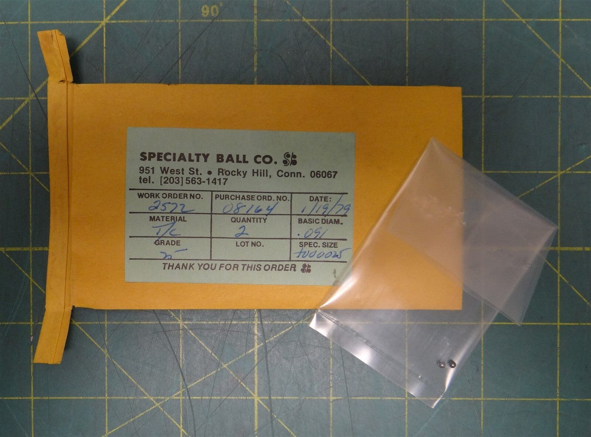 (Lot of 2) 0.091" Diameter Specialty Ball Co. Tungsten Carbide Bearing Ball