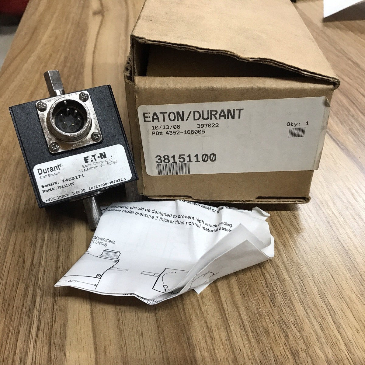 EATON CORPORATION 38151-100 / 38151100 DURANT SHAFT ENCODER 100 PPR QUADRATURE