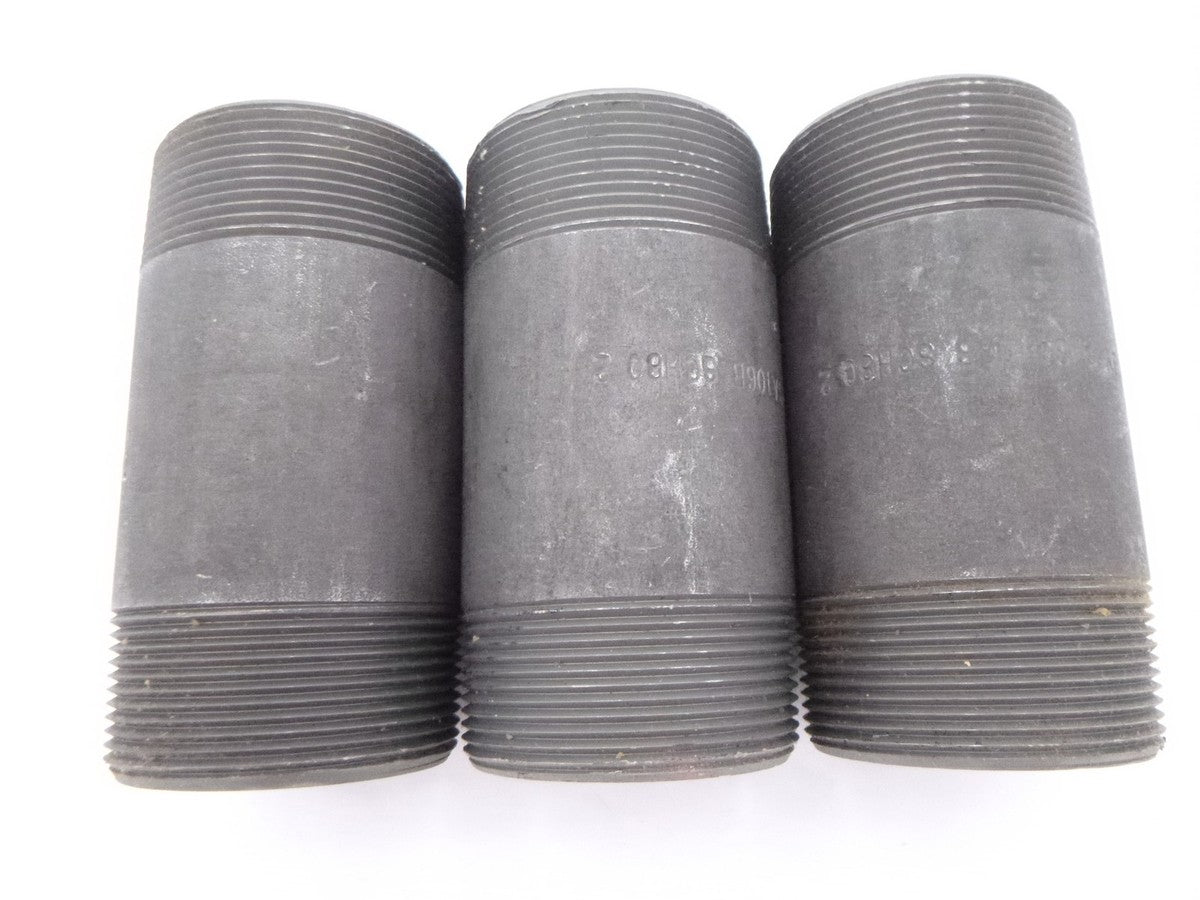 3 Pack Everflow 2" MNPT x 4-1/2" Sch 80 Black Carbon Steel Nipples NPXB2045