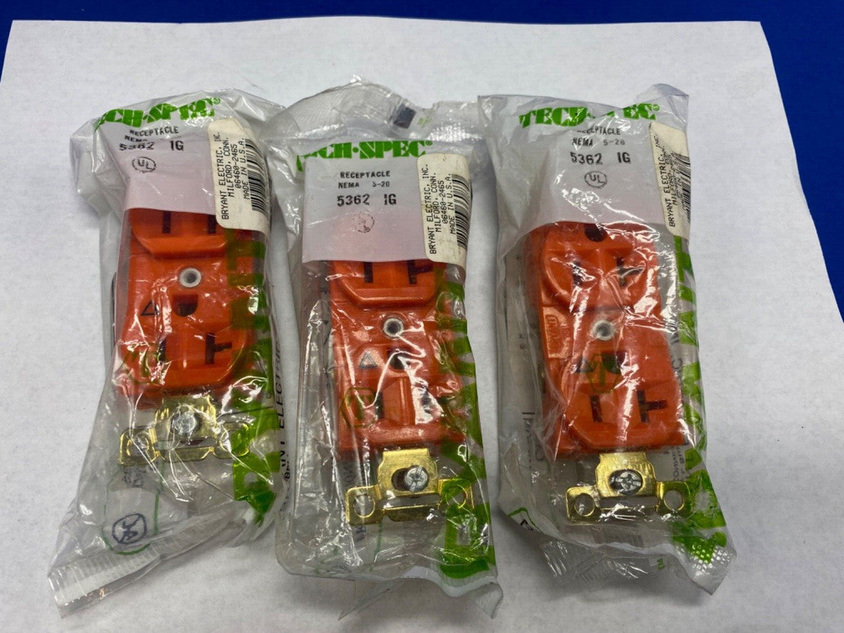 Bryant Electric 5362IG, qty 3 lot, 2 pole-3 wire isolated ground duplex 125vac