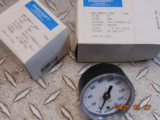 (1) ASHCROFT 20W1005PH 02B 160# PRESSURE GAUGE SIZE 2" CONN. 1/4" NPT 0-160 PSI