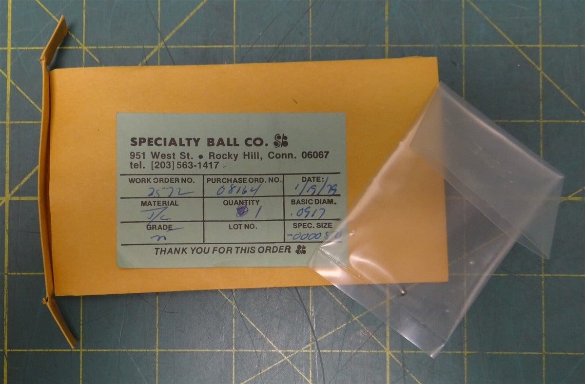 (Qty 1) 0.0917" Diameter Specialty Ball Co. Tungsten Carbide Bearing Ball