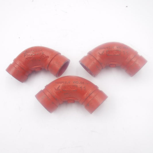 3 Pack 1-1/4" 42.4mm DN32 Victaulic Firelock Grooved 90° Elbow Fittings No. 001