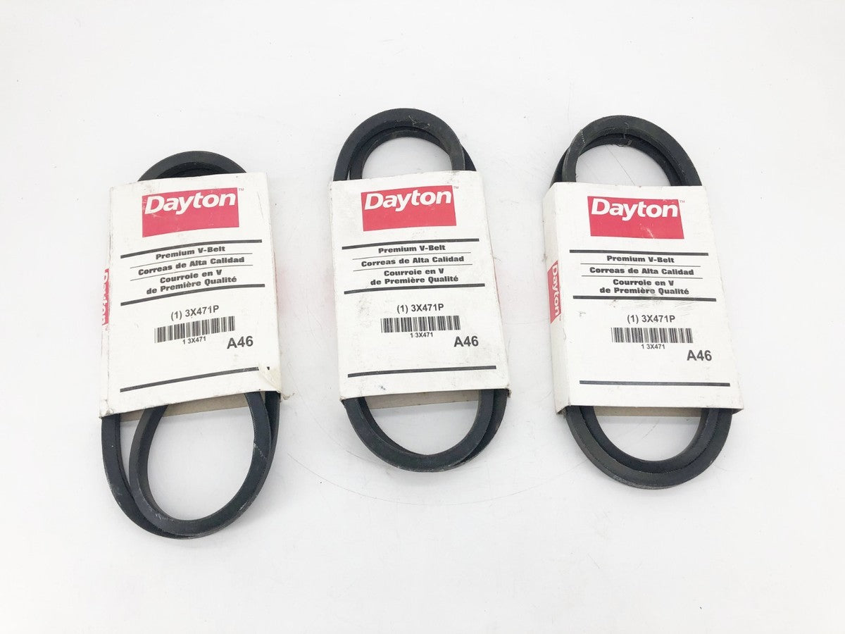 Lot of 3 Dayton New A-46 V-Belts 3X471 - No Box