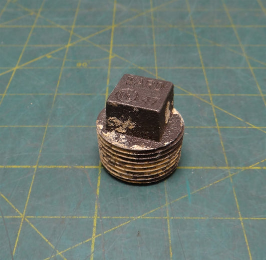 1" NPT Ward Regular Cored Square Head Black Steel Pipe Plug, 1-1/4" Height