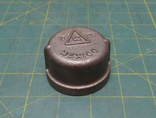 1-1/4" NPT Black Malleable Iron Pipe Cap, 1-3/8" Height, 2-1/4" Outer Diameter