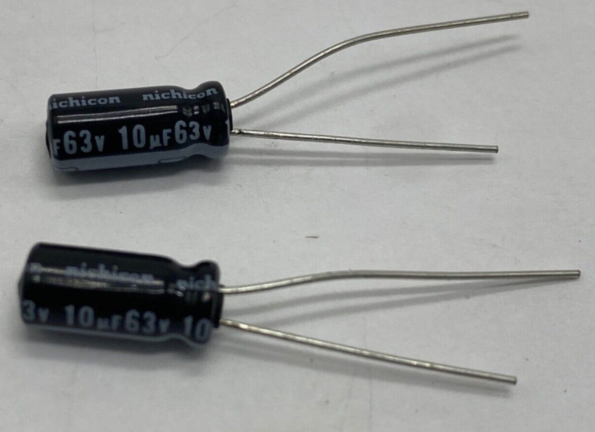 Pack of 2, Nichicon UVZ1J100MDD electrolytic capacitor radial lead 10uf/63V