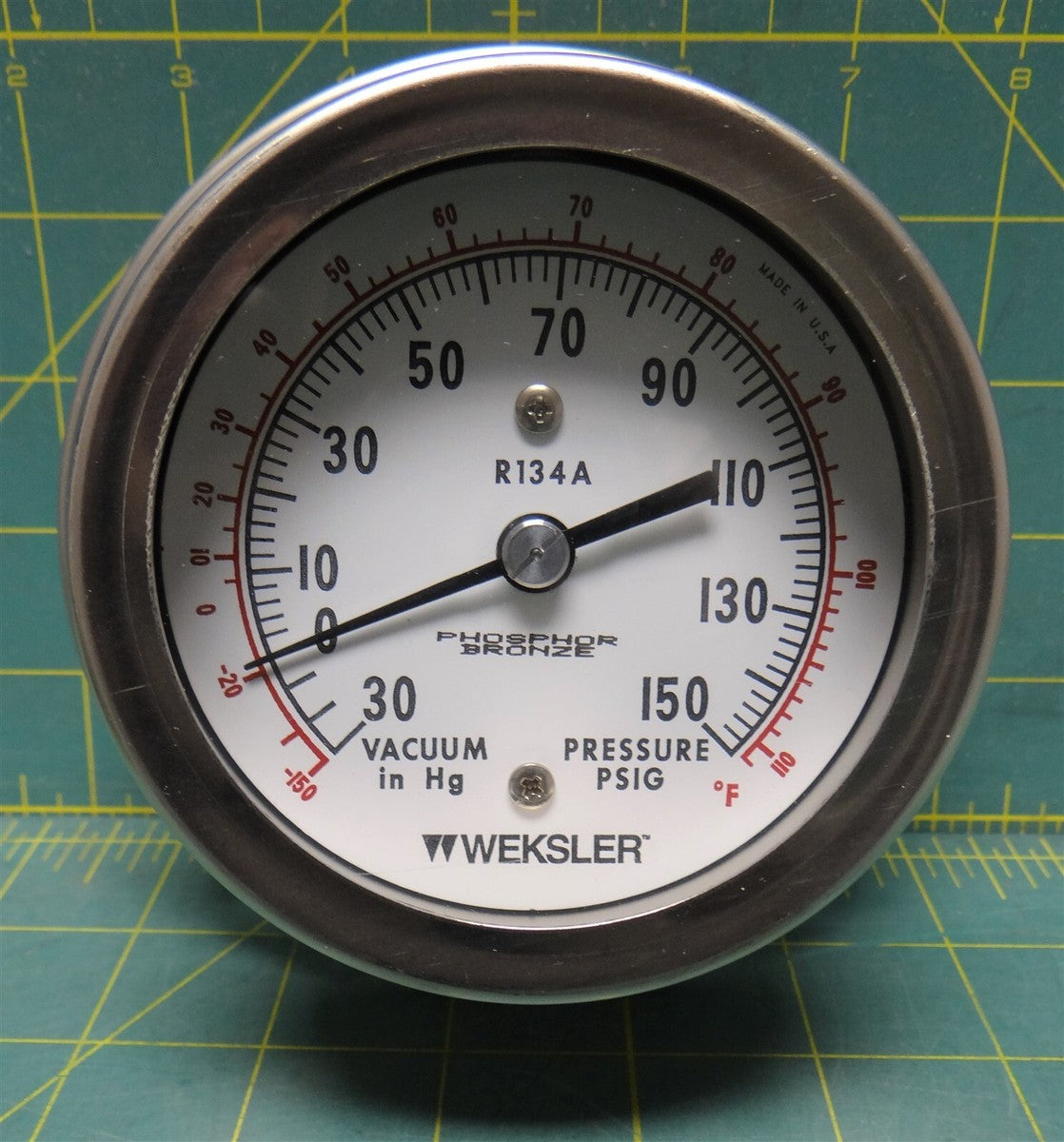 Weksler 3 1/2" Refrigerant Gauge 30"/0/150 PSIG Back Connection 1/4" NPT