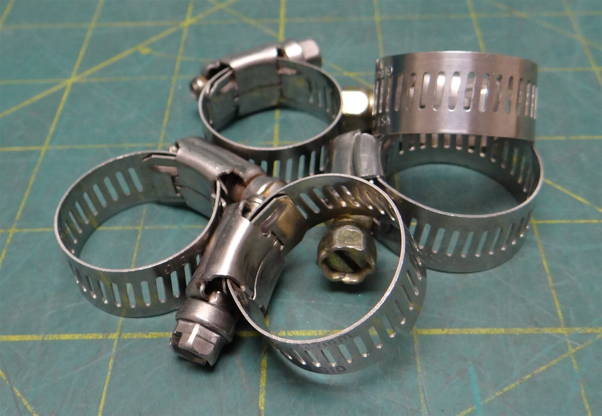 (Qty: 5) SAE #10 1/2-1-1/16" Stainless Steel Pipe Hose Clamp 14-27mm 1/2" Width