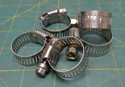 (Qty: 5) SAE #10 1/2-1-1/16" Stainless Steel Pipe Hose Clamp 14-27mm 1/2" Width