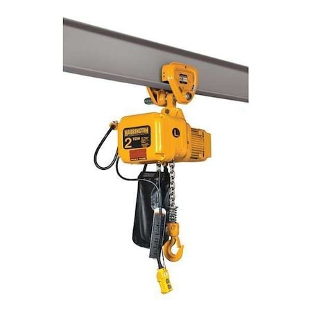Harrington Snerp020l-10 Electric Chain Hoist, 4,000 Lb, 10 Ft, Push Trolley,