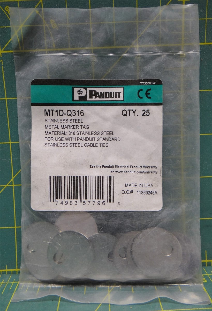 25pk. Panduit MT1D-Q316 1.00" Circular 316 Stainless Steel Metal Marker Flag 