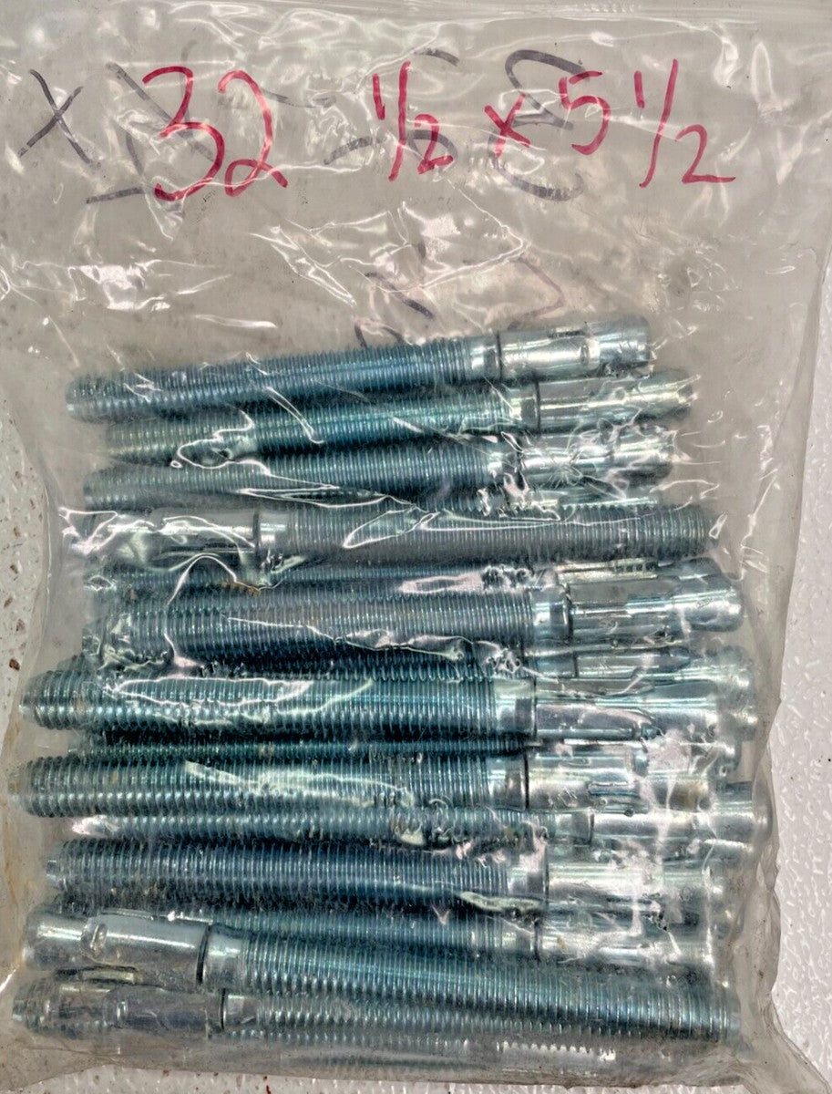 (32) POWERS 1/2" X 5-1/2" Expansion Wedge Anchor Zinc Coated NO WASHER, NO NUT