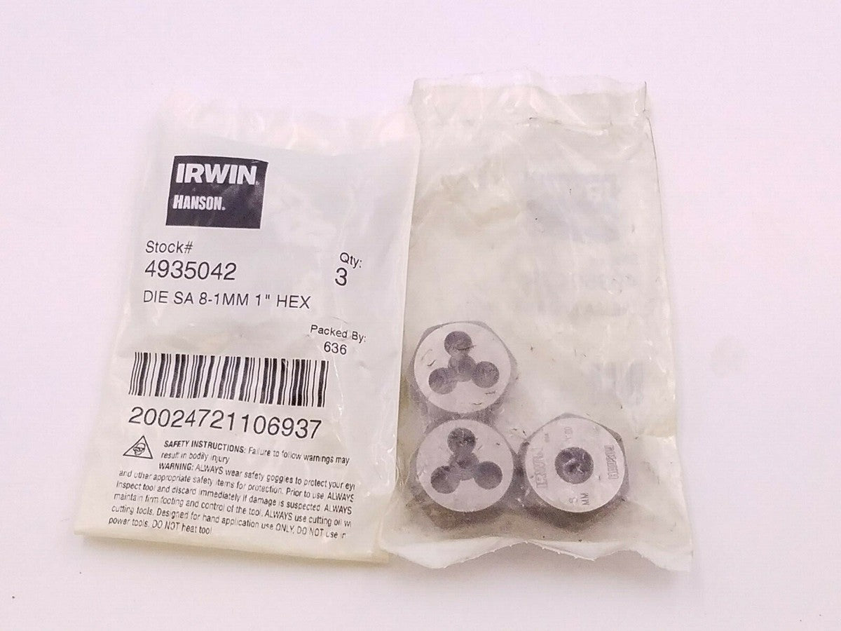 3 Pcs Irwin Hanson 4935042 Die SA 8-1mm 1" Hex Hexagon Self Aligning HCS Tool 