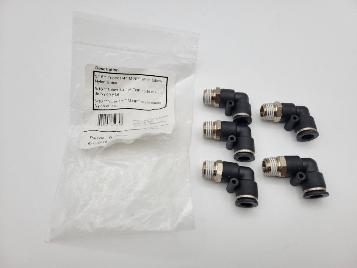 Fastenal 0419140 Pneumatic Fitting Elbow Nylon 5/16" Tube x 1/4" NPT Lot of 5