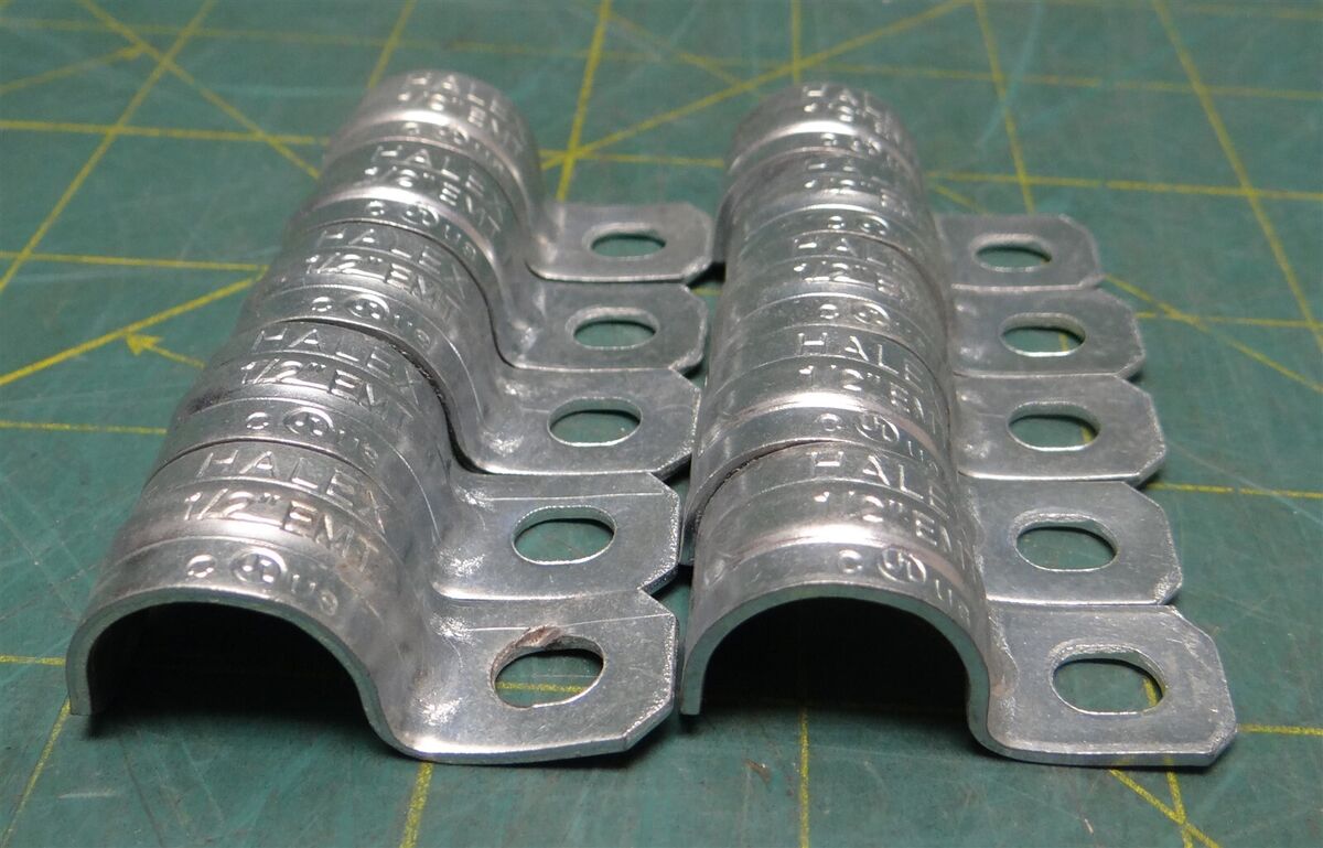 (Qty: 10) Halex 26151 1/2" EMT Standard Conduit Strap Snap-On Zinc-Plated Steel
