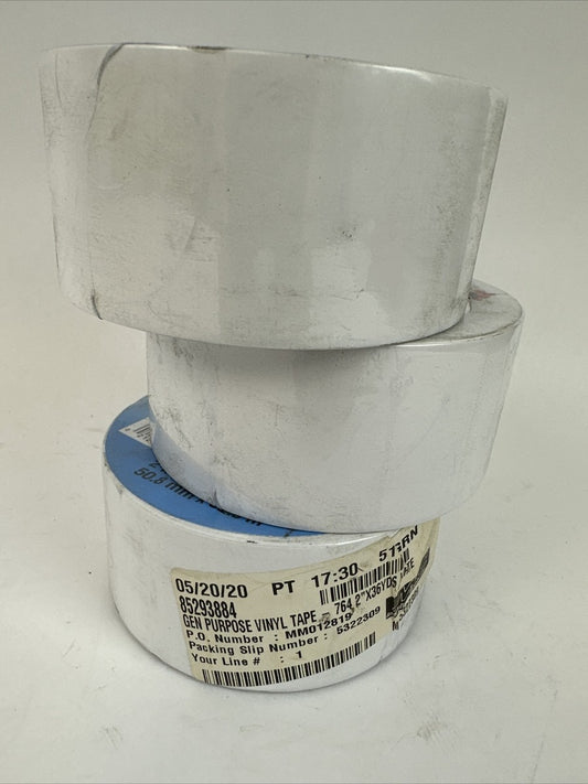 3M GENERAL PURPOSE VINYL TAPE 764 WHITE 2IN X 36YD 50.8mm X 32.9m (LOT OF 3)