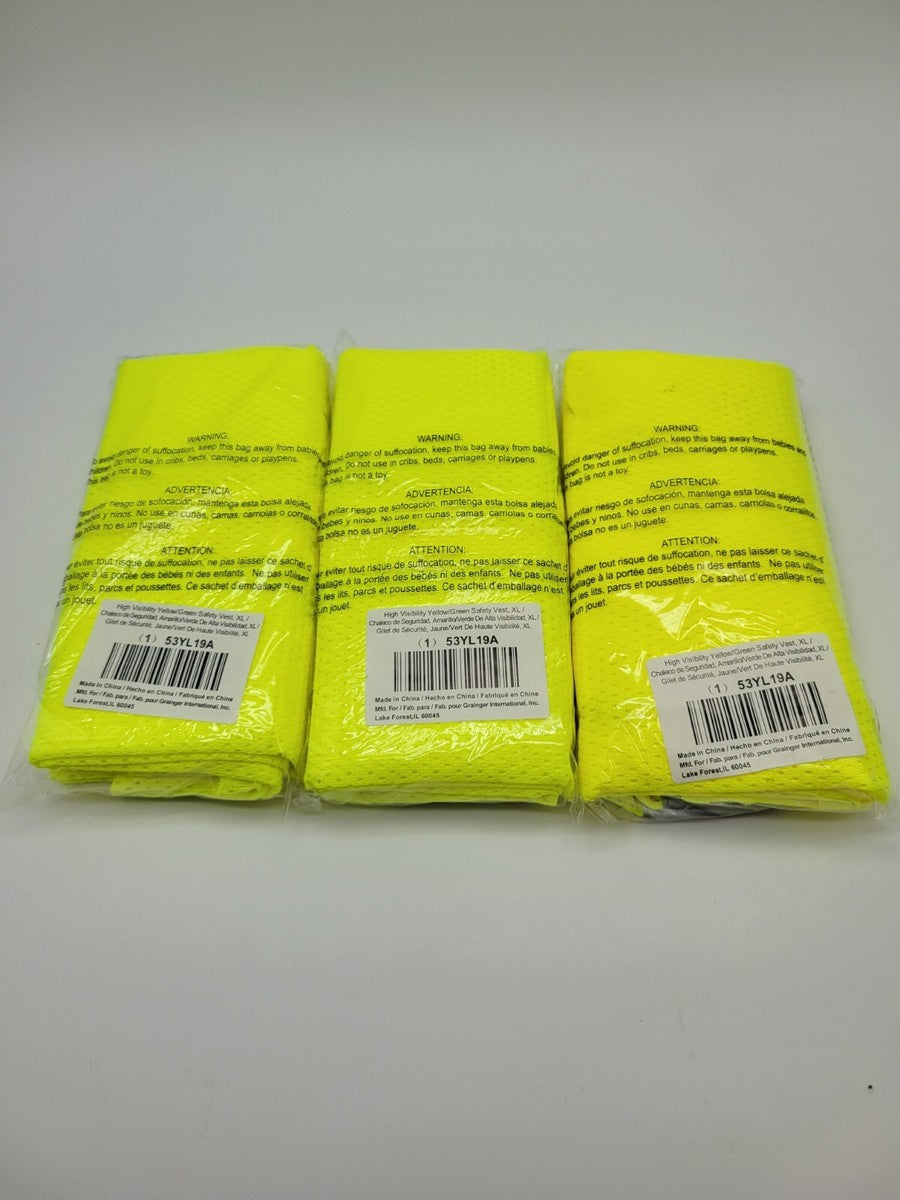3pc Condor 53YL19A Size XL High-Visibility Vest Lime Mesh Polyester Single Zip