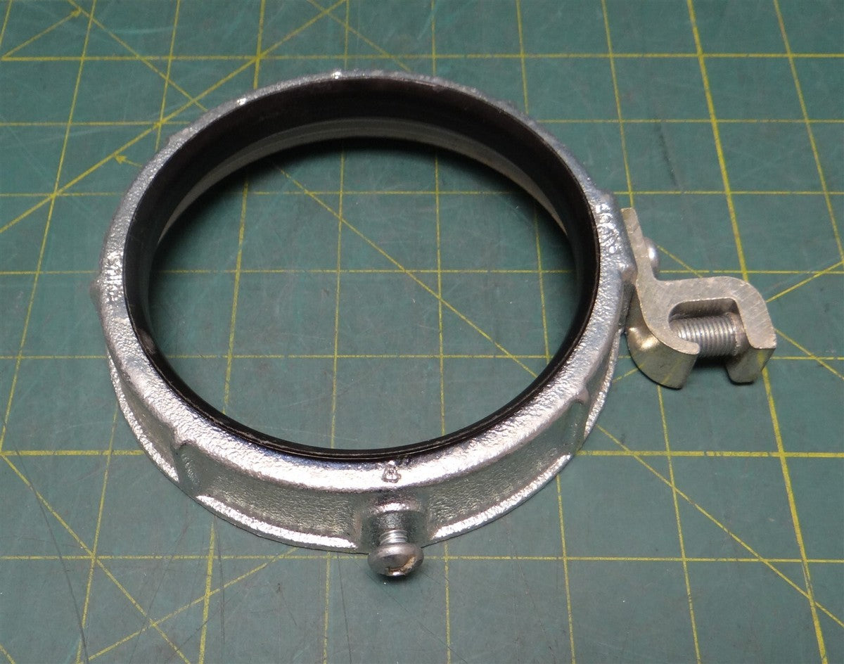 4" Zinc-Plated Steel Insulated Throat Grounding Bushing w/ C-Clamp Grounding Lug