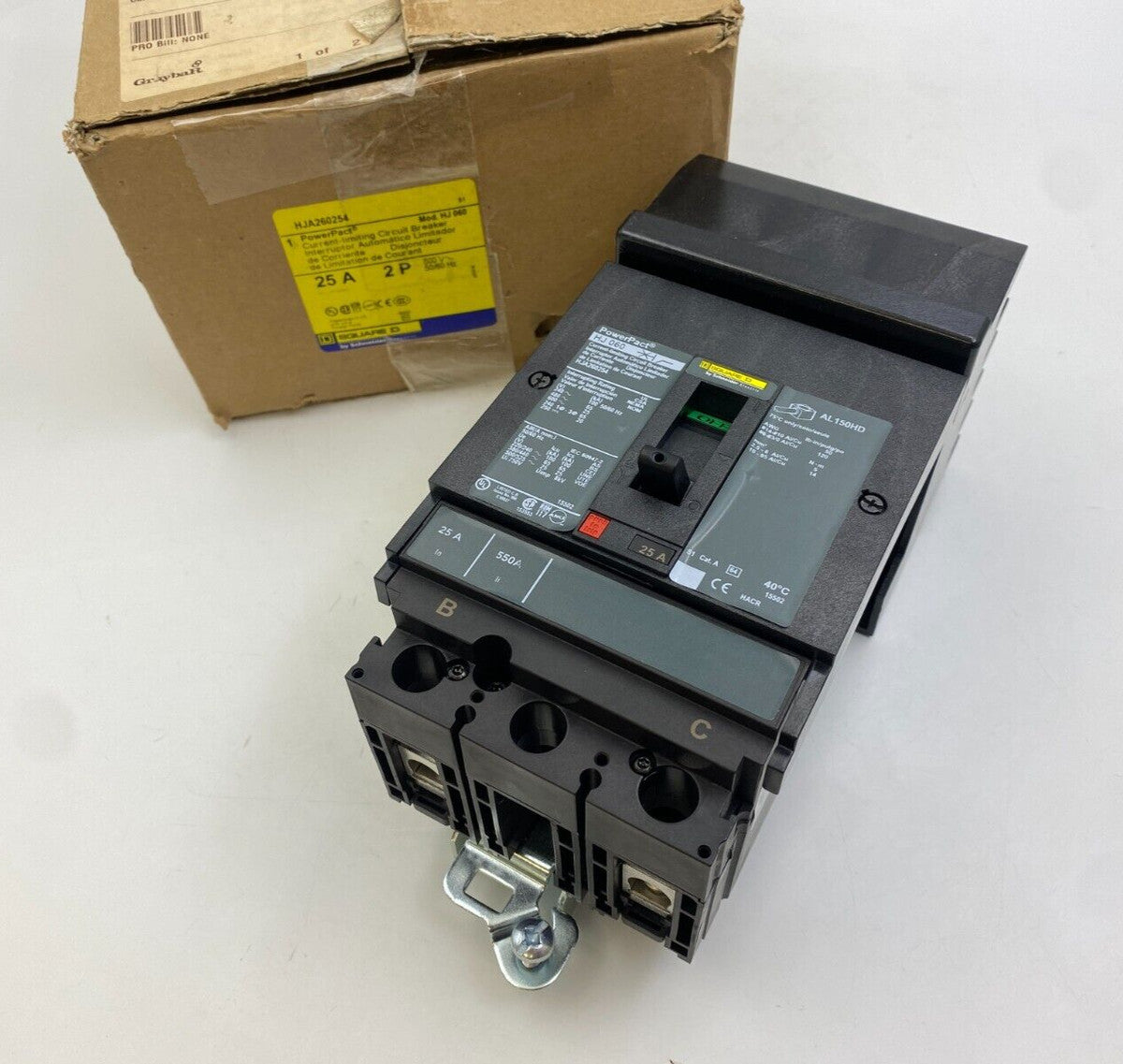 Square D HJA260254 I-Line Circuit Breaker 25A 600V 2P 1PH Type HJA 25 Amp 2 Pole