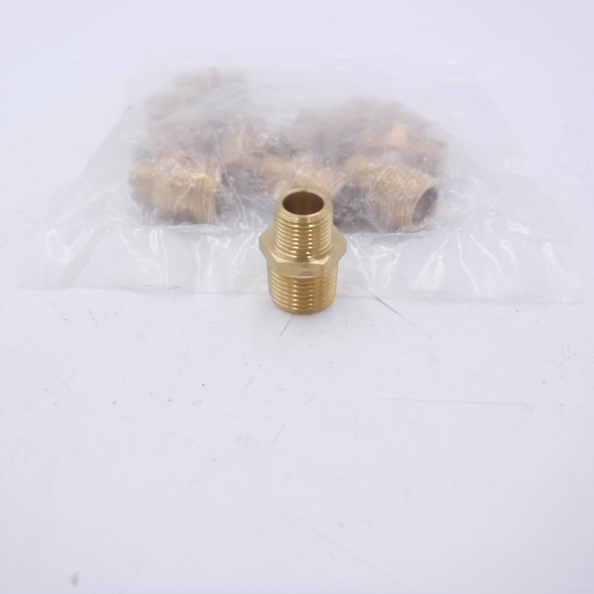 10 Pack 1/2" x 3/8" Male NPT Hex Brass Nipple Fitting