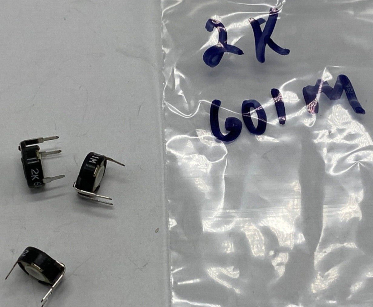 Qty 3 bulk lot, Trim potentiometer resistor 2K 601M thru board 180deg position