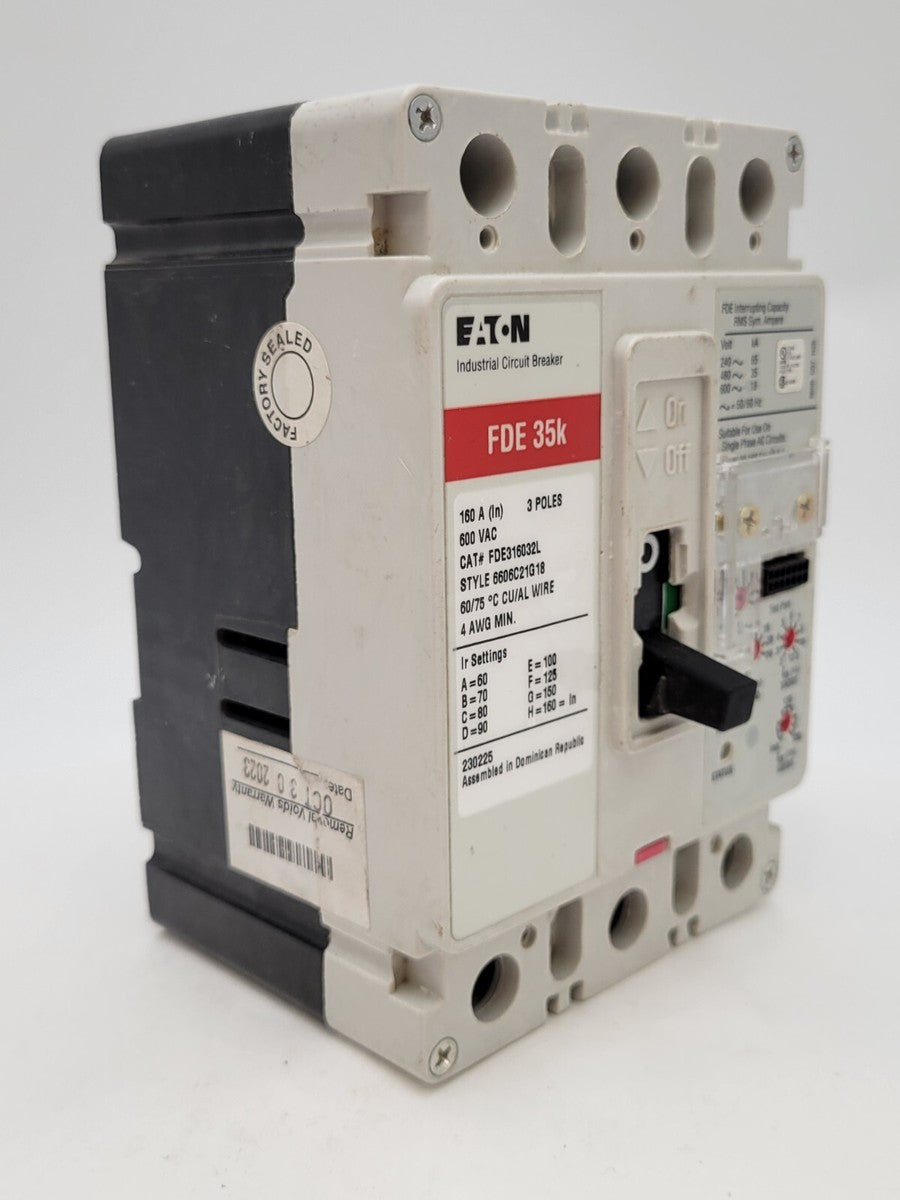 Eaton FDE316032L Feed-Thru Circuit Breaker 160A 600VAC 3P 3PH Type FDE 160 Amp