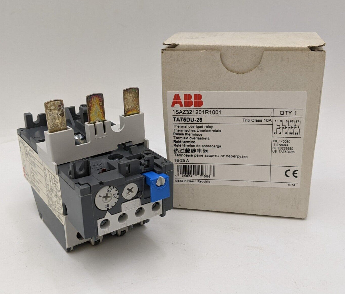 ABB TA75DU-25 Thermal Overload Relay 18-25A 3P 600V Trip Class 10A TA75DU25 NOS