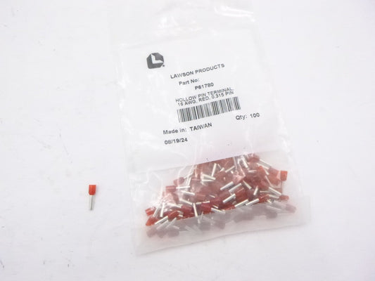 100 Pack Lawson Hollow Pin Connectors Red 16AWG P61780
