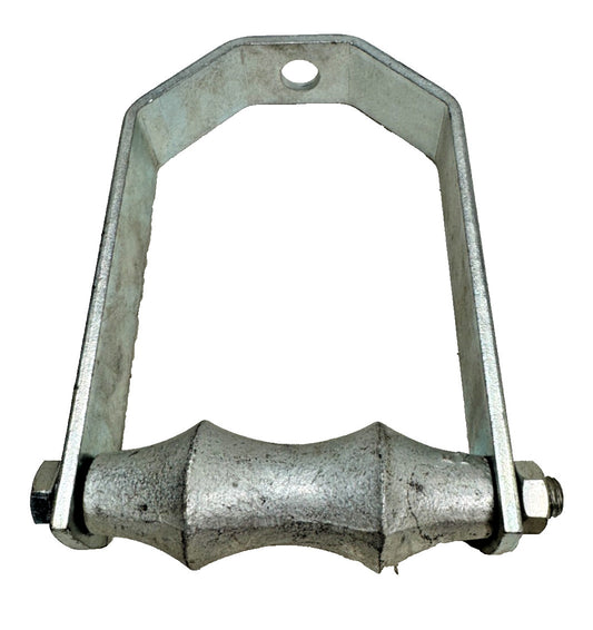4" Pipe Roller Hanger, Galvanized, Adjustable Yoke, Fits 5/8" Rod (11/16" OD)