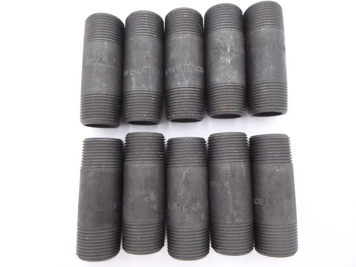 10 Pack 1" MNPT x 3-1/2" Black Carbon Steel Nipples Sch 80