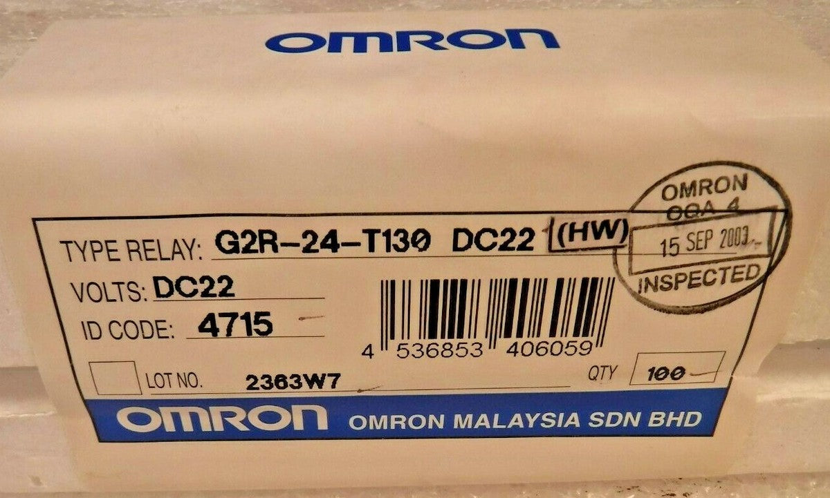 Omron G2R-24-T130-DC22 SDN BHD General Purpose Relay (22 VDC) Lot of 100 "NEW"