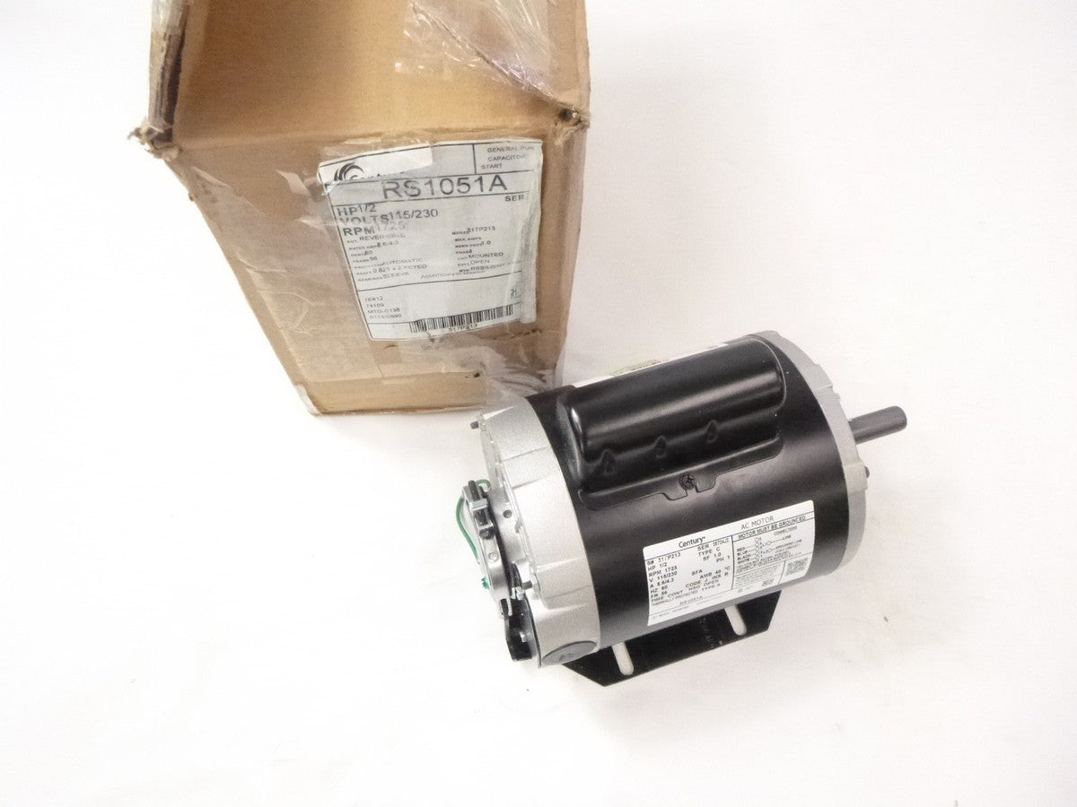Century RS1051A Capacitor Start Resilient Base Motor w/ 56 Frame 1/2HP 1725RPM