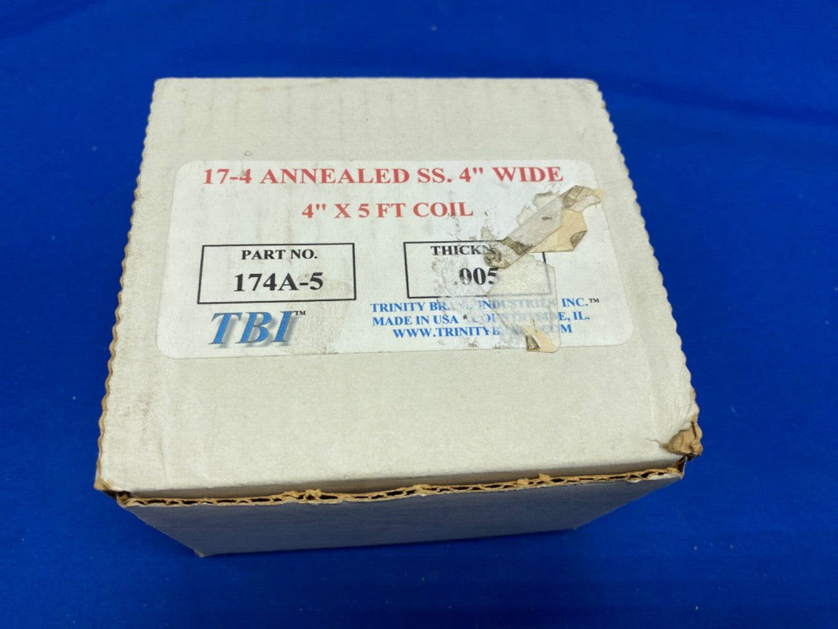 TBI annealed stainless steel 4” wide x 5feet coil .005 thick, 174A-5
