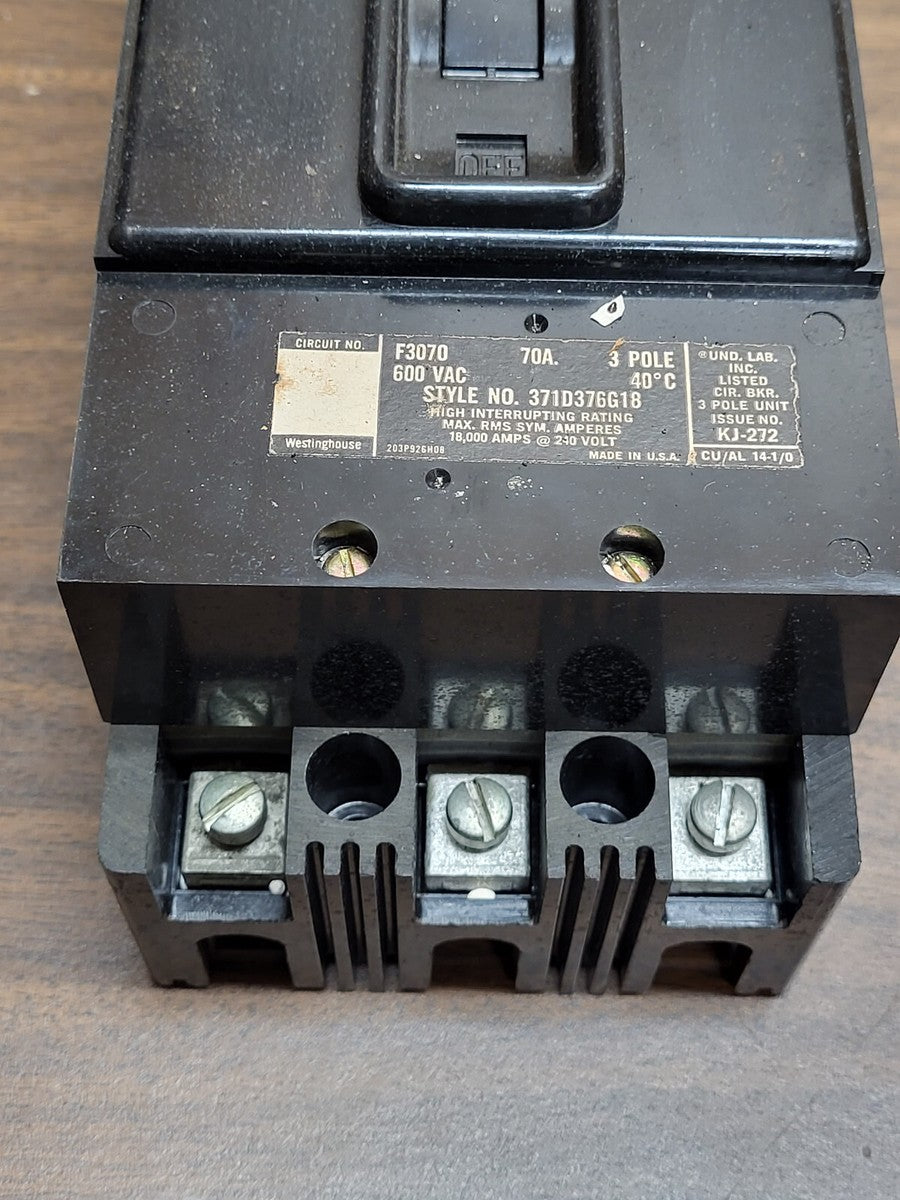 WESTINGHOUSE F3070 3POLE 70AMP 600VOLT BREAKER NEW