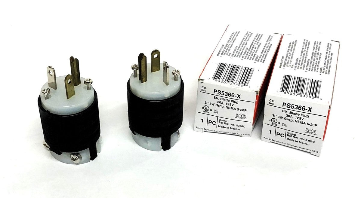 Legrand Pass & Seymour 20A 125V 2P 3W Straight Blade Plug PS5366-X [Lot of 2]NOS
