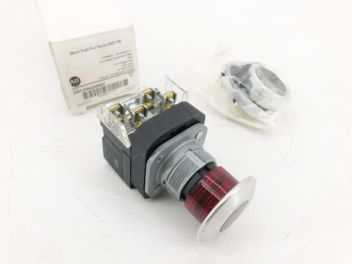 New Allen Bradley 800T-FXNQH2RA7 Ser. U Red Illuminated Push/Pull Device 3-Pos.