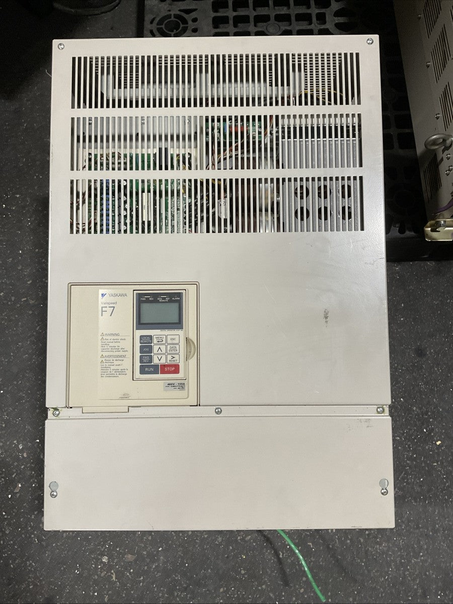 YASKAWA CIMR-F7U4075 AC DRIVE OUTPUT 3PH 0-480VAC HD 150A 110kVA ND 156A 120kVA