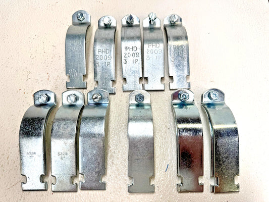 (Lot of 11) Strut Clamps 3" IP (3.50 OD), Plated Steel
