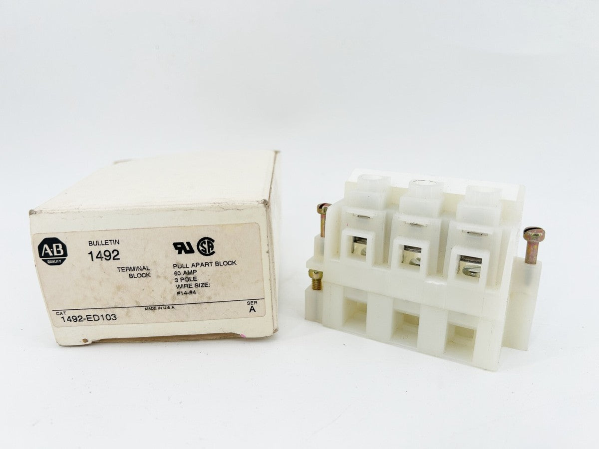 New Allen Bradley 1492-ED103 Terminal Block Panel Mount 3 Pole 60A 600V 14-4AWG