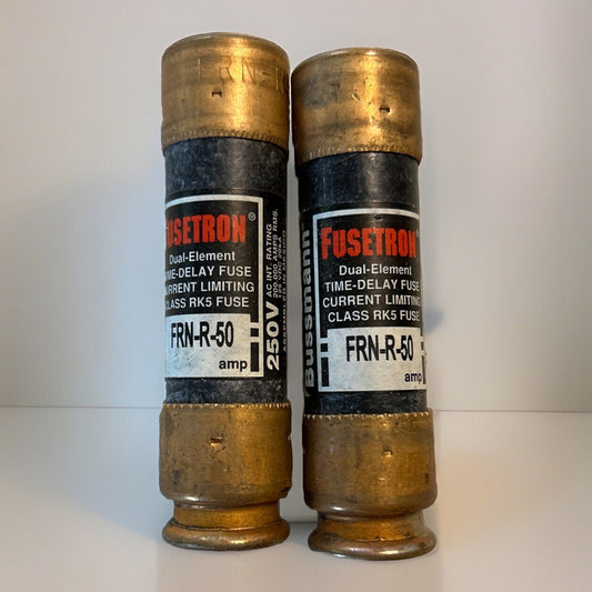 *QTY 2* BUSSMAN FUSETRON FRN-R-50 50 Amp Dual Element Time-Delay.     FB