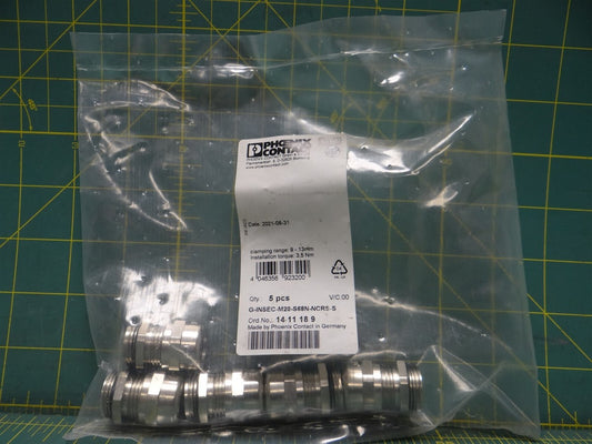(Qty: 5) Phoenix Contact Heavycon Cable Gland 1411189 G-INSEC-M20-S68N-NCRS-S 