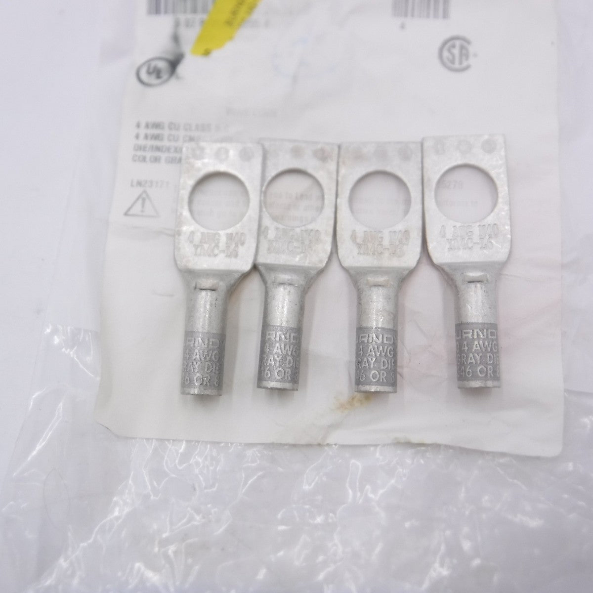 4 Pack Burndy 1-Hole 1/2" Stud Standard Barrel Copper Compression Lugs 4 AWG
