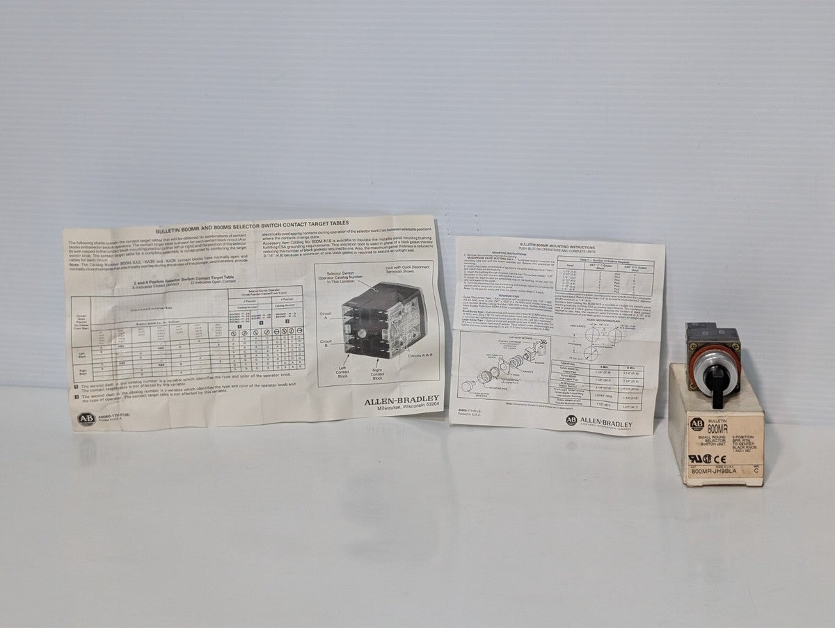 Allen Bradley 800MR-JX9B Ser. A 3 Pos Momentary Oil Tight Selector Switch