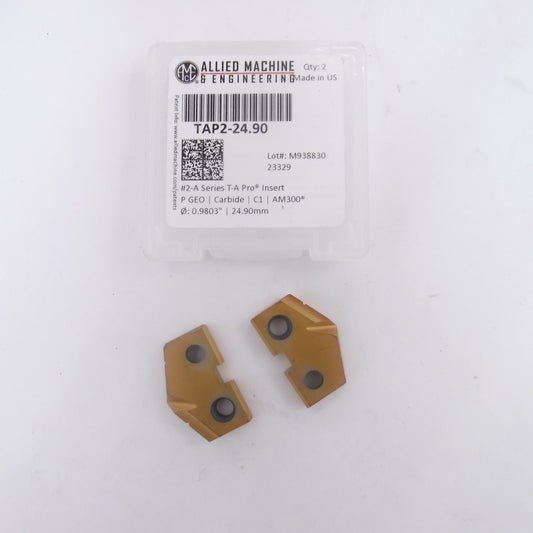 2 Pack Allied TAP2-24.90 24.90mm Carbide Spade Drill Insert 132° AM300 Coated